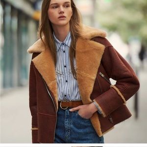 SANDRO Women’s Zinal Leather Shearling Jacket Coat S NWT